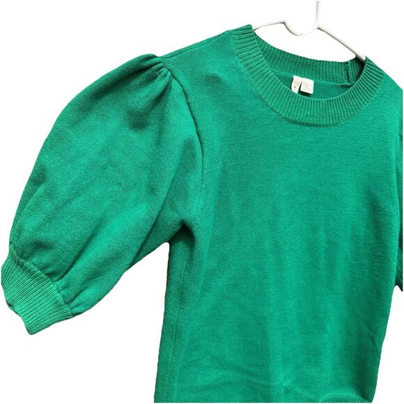 MOTH Anthropologie Kelly Green Puff  Half Sleeve Knit Sweater Connelly Women's M - Picture 3 of 8